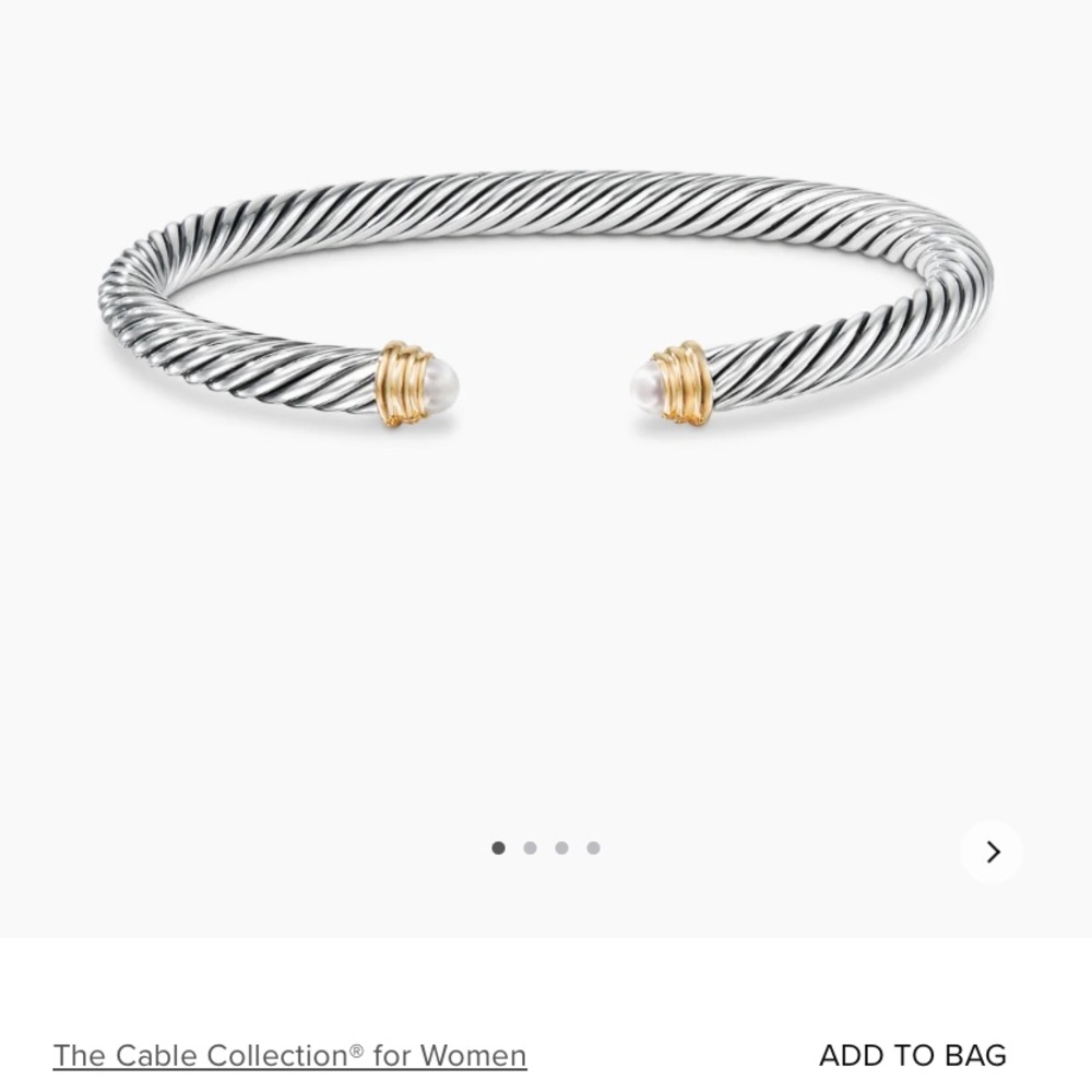David Yurman Classic Cable Bracelet with 14K Yellow Good and Pearls, 5mm